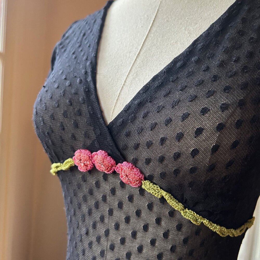 ***SOLD***Vintage Betsey Johnson New York Pink Embroidered Swiss Dot Dress - Picture 3 of 9